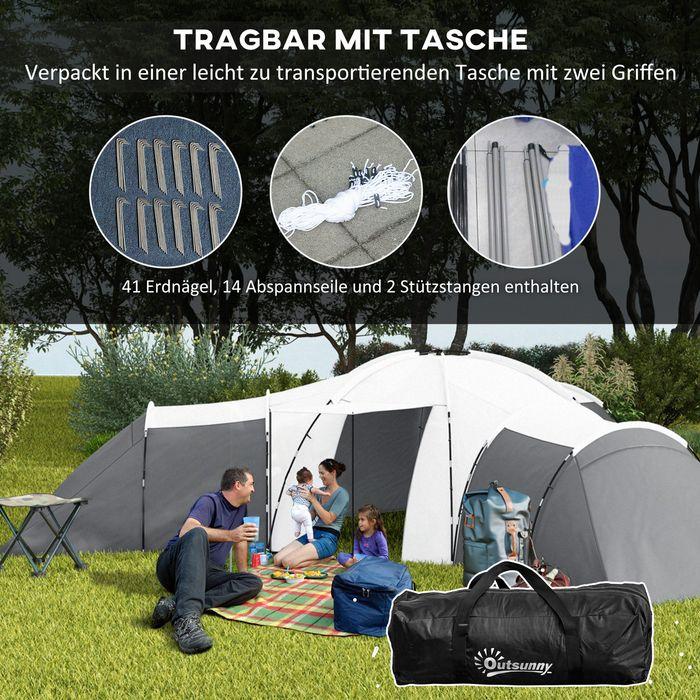 Produktbild Swisshandel24 Tunnelzelt Campingzelt 6-9 Personen Familienzelt 3 Schlafzimmer 2000mm Oxford Grau (Tunnelzelt, 9+ Personen)