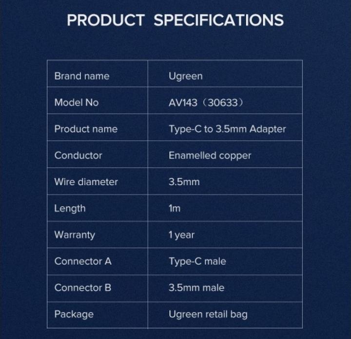Image du produit Ugreen USB C – 3.5mm (1 m, USB)