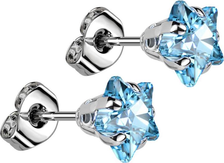 Image du produit Star Piercing Clou d'oreille argent avec cristal étoile aqua (sans laiton, Acier chirurgical 316L)