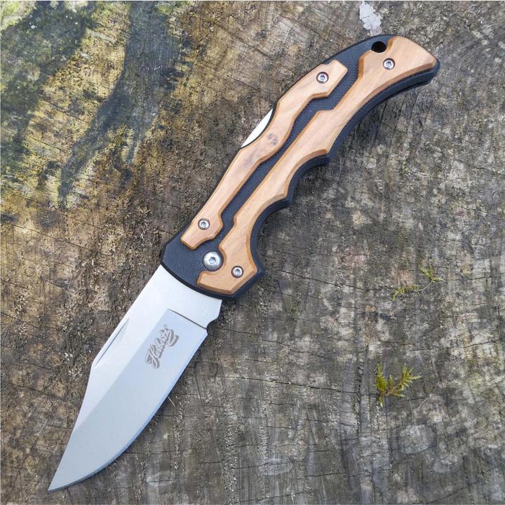 Actual product image Herbertz Selection pocket knife, AISI 440 steel, stainless, G10 and olive wood, back lock, pocket c (8.70 cm)