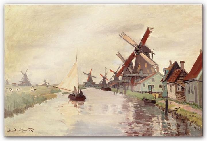 Image du produit Trenddeko Monet - Paysage hollandais avec moulins à vent (120 x 75 cm)