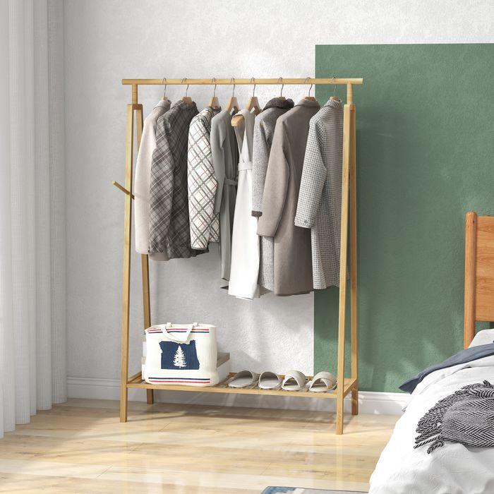 Actual product image Swisshandel24 Coat rack with shoe rack, hat rack, bamboo frame, 110x42x152cm, nature