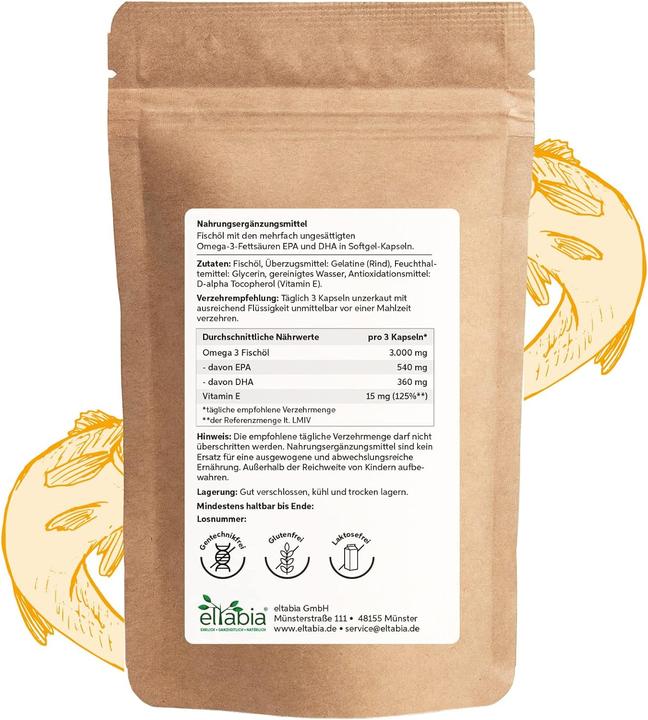 Immagine prodotto Eltabia Omega 3 capsule 1000 mg di olio di pesce ad alto dosaggio 3000mg al giorno con 18% di EPA e 12% di (500 Pezzo/i, Pillole)