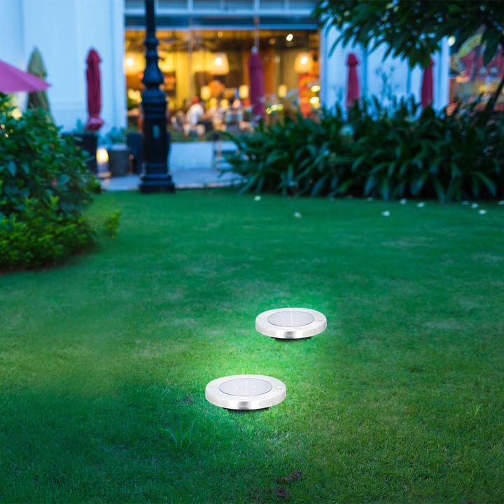 Actual product image Grundig Set of 2 solar floor lights made of stainless steel, with ground spike, Ã˜ 12 x 12 cm