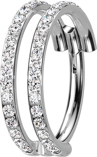 Star Piercing Micro Segmentring klappbar silber zwei Ringe doppelreihe Kristalle (ohne Messing, Titan G23)