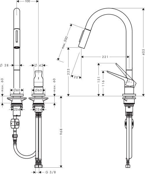 Immagine prodotto Axor Citterio M M DN 15 Mitigeur monocommande de cuisine 2 trous 220 avec douchette coulis