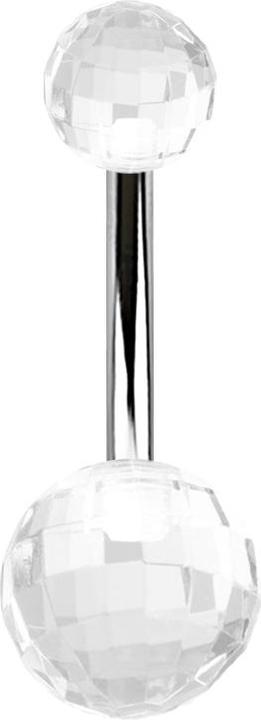 Image du produit Star Piercing Banane argentée avec deux boules disco transparentes (sans laiton, Acier chirurgical 316L, Acrylique)