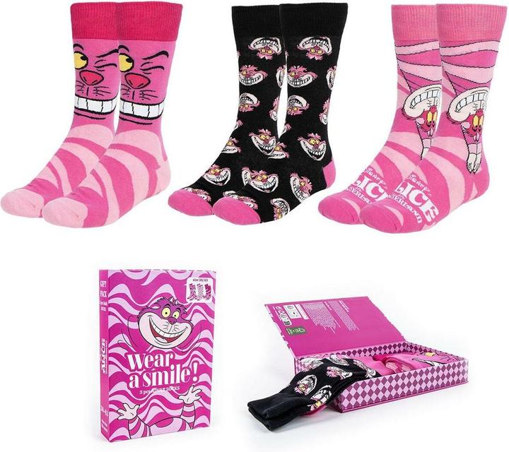 Actual product image Cerda ALICE -Chat du Cheshire -Pack de 3 Paires de Chaussettes(Taille 36-43) (pack of 3, 36 - 43)