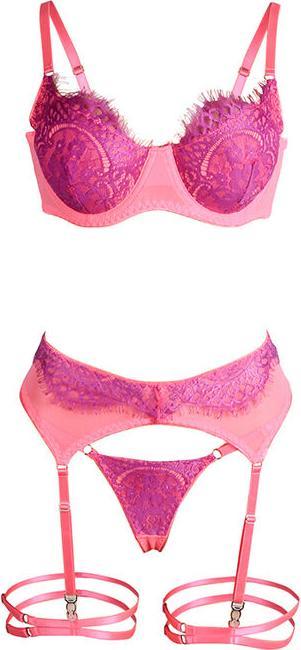 Produktbild Subblime - 955366 BH-SET MIT SPITZE UND STRUMPFBAND ROSA UND LILA L/XL (XL)