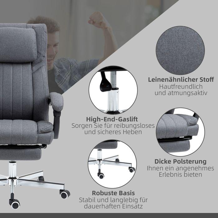 Actual product image Swisshandel24 Office chair with 5 massage modes, ergonomic, with reclining function, footrest, linen look, grey
