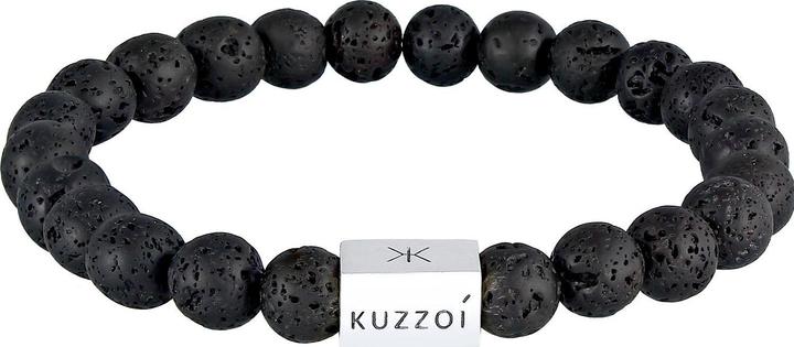 Actual product image Kuzzoi Bracelet Men Lava Gemstone Bead Rectangle 925 Silver (19 cm, 925 silver)