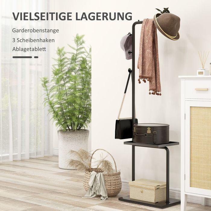 Immagine prodotto Swisshandel24 Garderobenständer Kleiderständer inkl. Haken & Tablett ideal für Kleider, Hüte