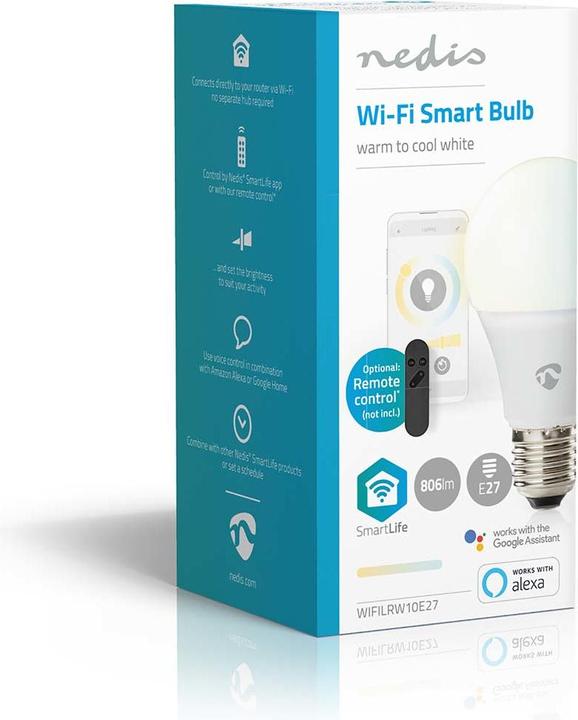 Actual product image Nedis WIFILRW10E27 SmartLife LED Bulb WLAN E27 806 lm 9 W Warm to Cool White 2700 - 6500 K Energy class (E27, 9 W, 806 lm, 1 x, F)