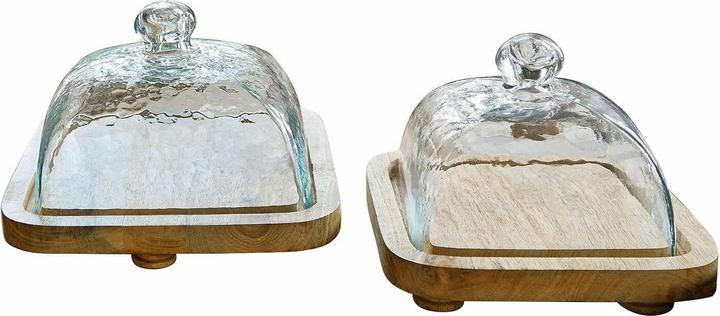 Produktbild Loberon Glasglocke mit Platte 2er Set Bellavario klar/braun