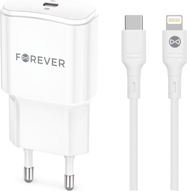 Actual product image Forever TC-01-20AC PD QC charger 1x USB-C 1x USB 20W white + USB-C - Lightning cable 20W (20 W)