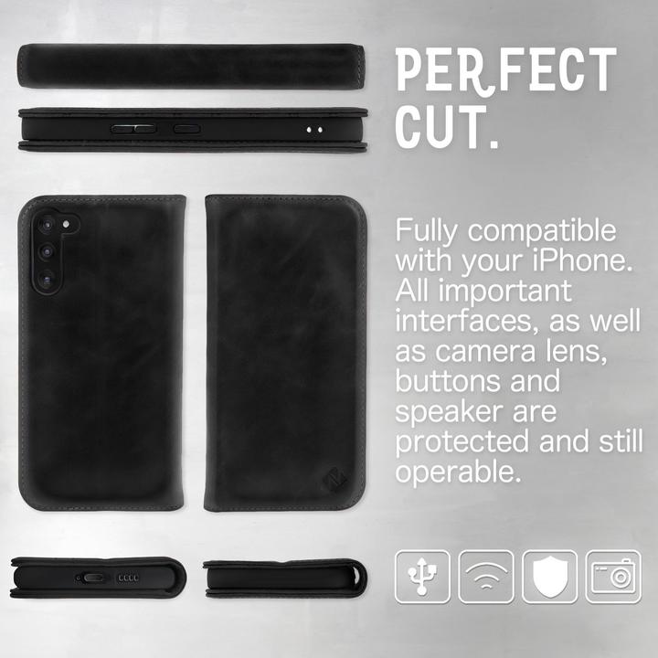 Produktbild Nalia Echt Leder Flip Case Hülle mit Magnetverschluss (Samsung Galaxy S23)