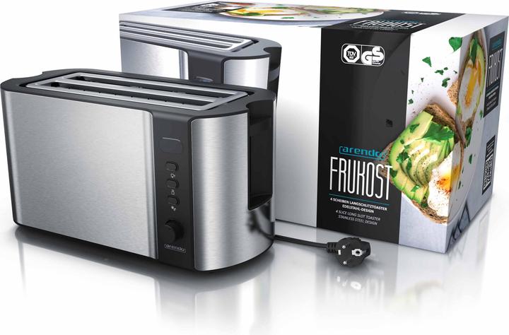 Actual product image Arendo Stainless steel toaster 4 slices long slot, double wall, bun warmer, display with remaining time
