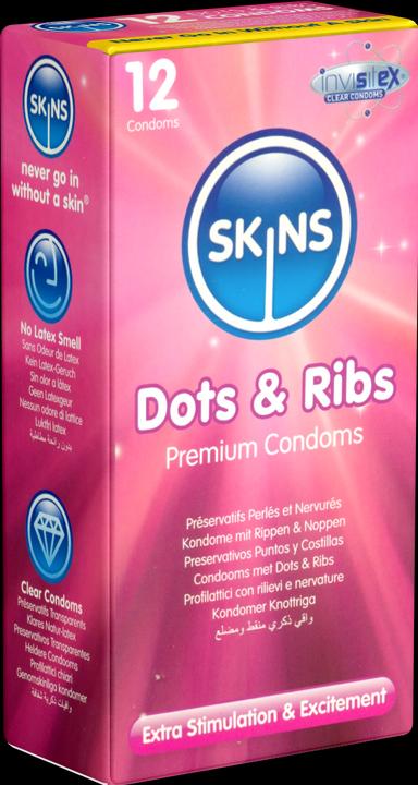 Actual product image Skins Dots & Ribs" 12 ribbed/nubbed condoms made of crystal clear latex - without latex odour (12 pcs.)