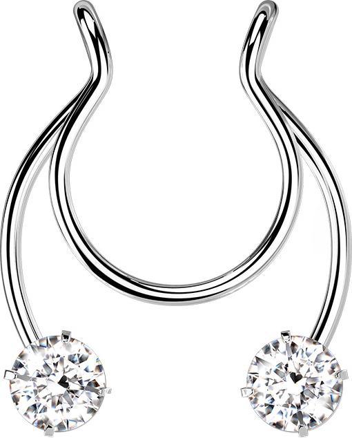 Image du produit Star Piercing Fake Clip silber Circular Barbell mit zwei Kristallen (Acier chirurgical 316L, 1.0 mm)