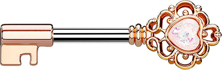 Immagine prodotto Star Piercing Barbell Barbell rosegold Vintage Schlüssel mit Herzopal weiss (Acciaio chirurgico 316L, Ottone)