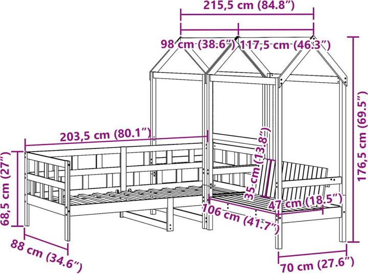 Image du produit VidaXL Ensemble lit de jour avec toit (90 x 200 cm)