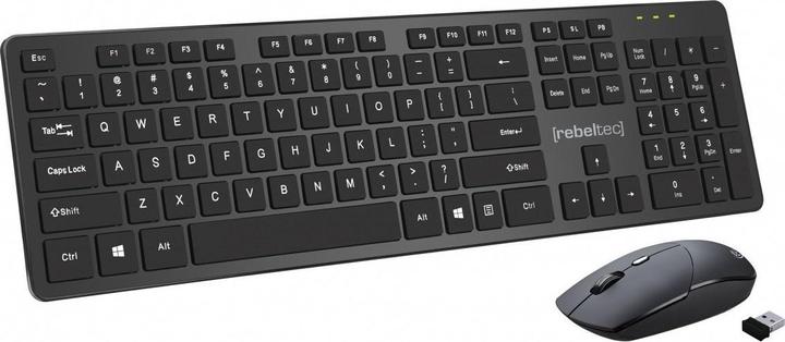 Produktbild Rebeltec Kabelloses Tastatur-Set + Maus MAXIM 2,4 GHz, 10 m Reichweite, Nano-USB-Empfänger, 104 QWER (Eng. Int., Kabellos)