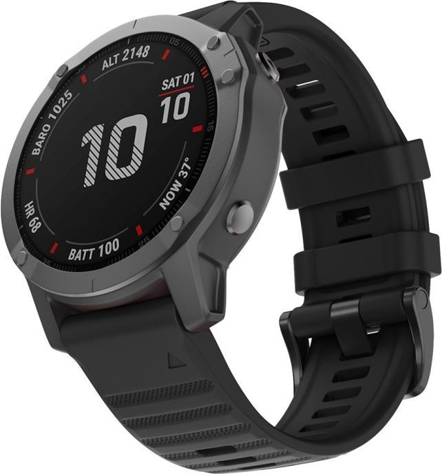 Produktbild No Name Silikonarmband für Garmin Fenix 7X / 6X 26mm Schwarz (Silikon + Metall)