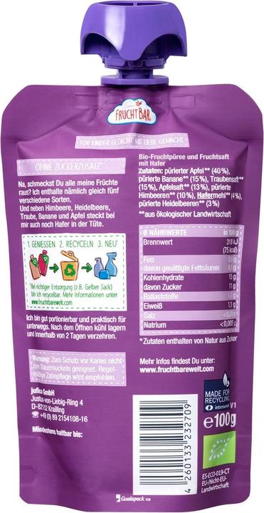 Image du produit Fruchtbar Sachets à écraser fruits et avoine 8x 100 g (800 g)