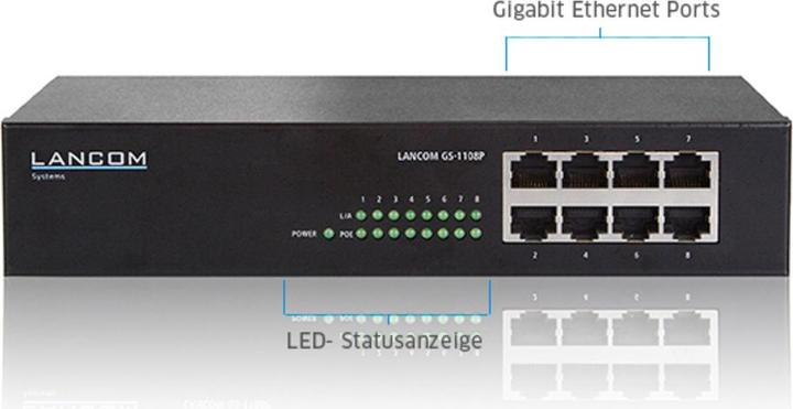 Immagine prodotto Lancom Systems GS-1108P Switch Gigabit Ethernet non gestito a 8 porte (8 Porti)
