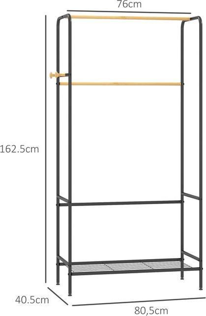 Immagine prodotto Swisshandel24 Appendiabiti, 2 binari, ripiano e ganci, bambù/acciaio, nero