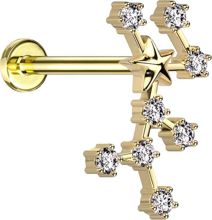 Star Piercing Micro Labret Innengewinde vergoldet Sternzeichen Jungfrau mit Kristallen (Chirurgenstahl 316L, Messing)