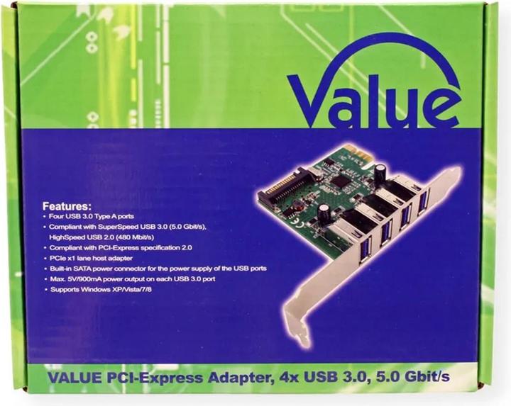 Actual product image Value PCI Express card, USB 3.0, 4 ports