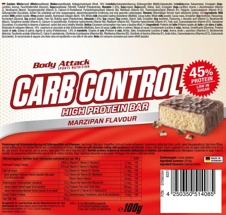Produktbild Body Attack Carb Control (15x100g Riegel) (Blueberry Yoghurt, 15 Stk., 1500 g)