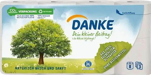 Produktbild Danke Toilettenpapier 3-lagig 8 Rollen (8 x)
