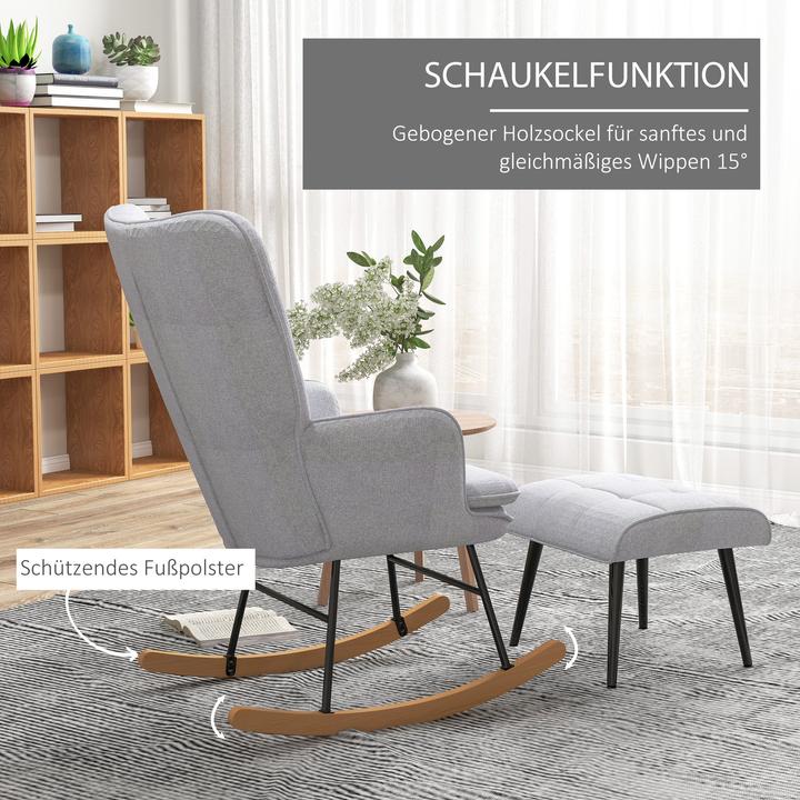 Produktbild Homcom Schaukelstuhl mit Hocker und hoher Rückenlehne