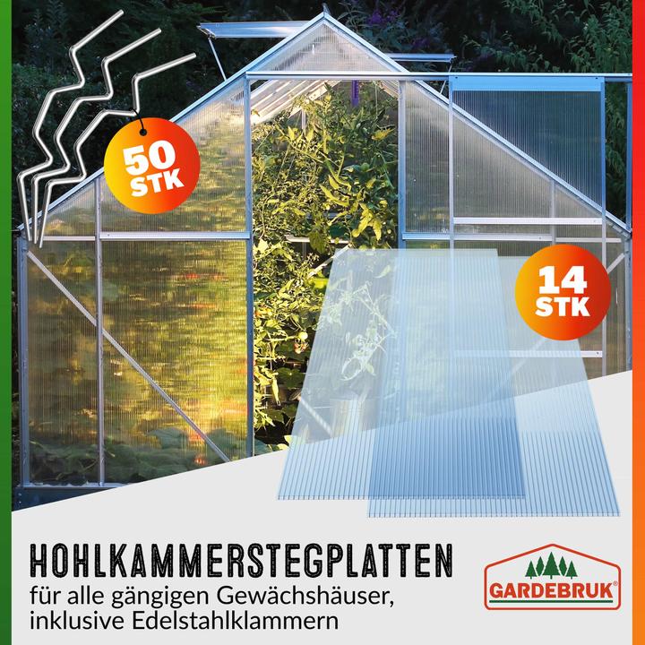 Image du produit Gardebruk Set 14x plaques de polycarbonate et 50x clips de vitrage
