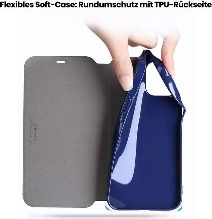 Actual product image X-Level iPhone 11 Pro Max - FIBColor Flip Etui, Kunstleder, 360° Rundumschutz, Dunkelblau (Apple iPhone 11 Pro Max)