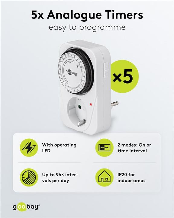 Immagine prodotto Goobay Timer analogico, 5 pezzi, bianco