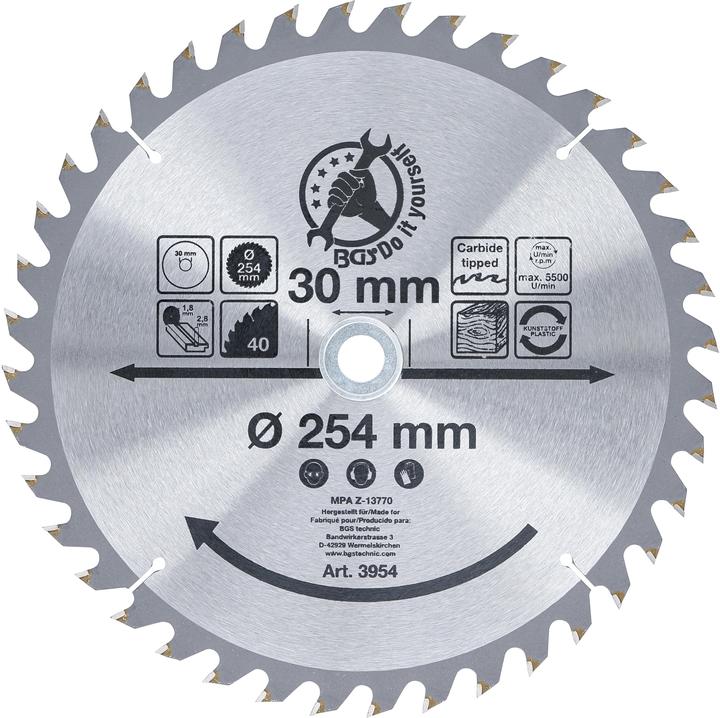 Productafbeelding BGS Hardmetalen cirkelzaagblad | Ø 254 x 30 x 3,2 mm | 40 tanden