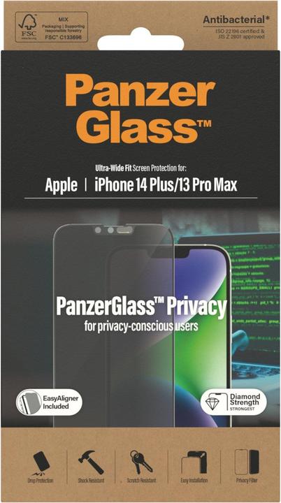 Actual product image PanzerGlass Screen Protector Ultra Wide Fit Privacy iPhone 14 Plus (1 Piece, Apple iPhone 13 Pro Max, Apple iPhone 14 Plus)