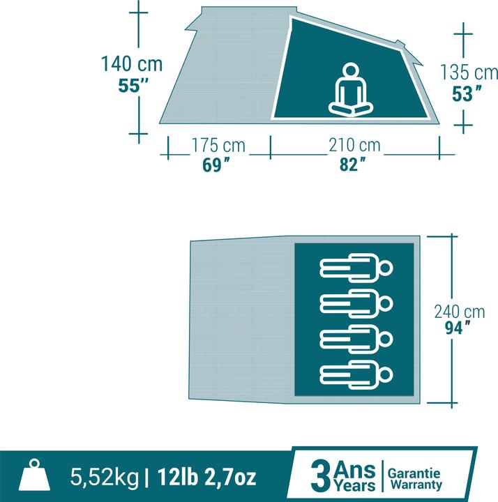 Produktbild Quechua MH100 XXL 4P (Tunnelzelt, 6.95 kg, 4 Personen)