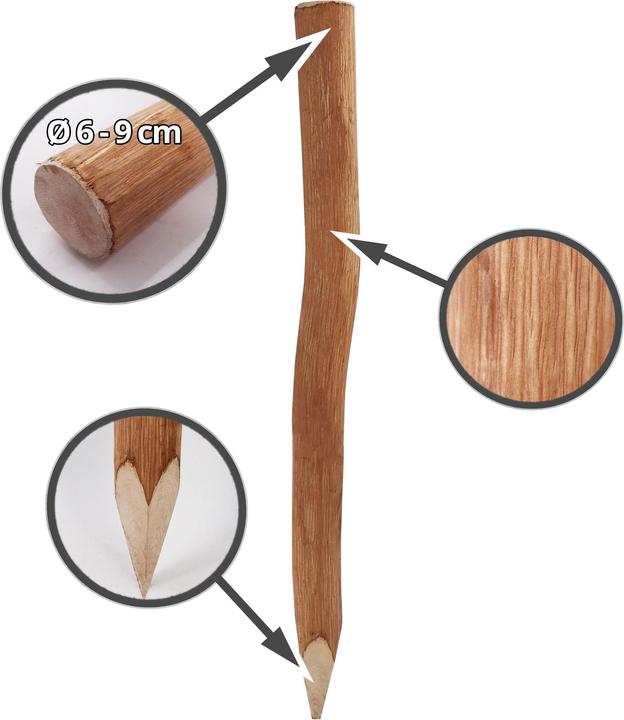 Produktbild Aquagart 30 Holzpfosten für Staketenzaun 1,5m I Durchmesser 6-9cm I Zaunpfosten aus Haselnuss I Zaun-Pfahl