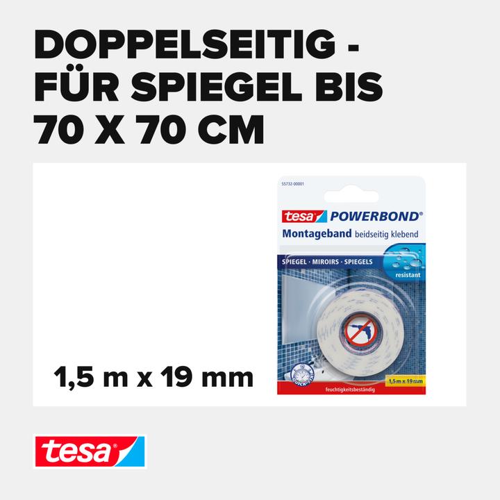 Produktbild tesa Powerbond MIRROR doppelseitiges Montageband für Spiegel (19 mm)