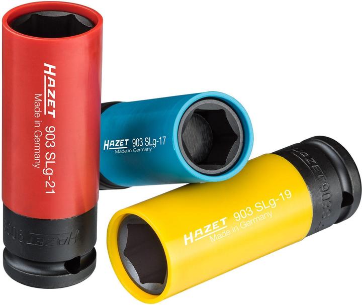 HAZET Impact socket set 903SPC/3 ∙ Square, hollow 12.5 mm (1/2 inch) ∙ Outside hexagon traction pro… (19 mm, 21 mm, 17 mm)