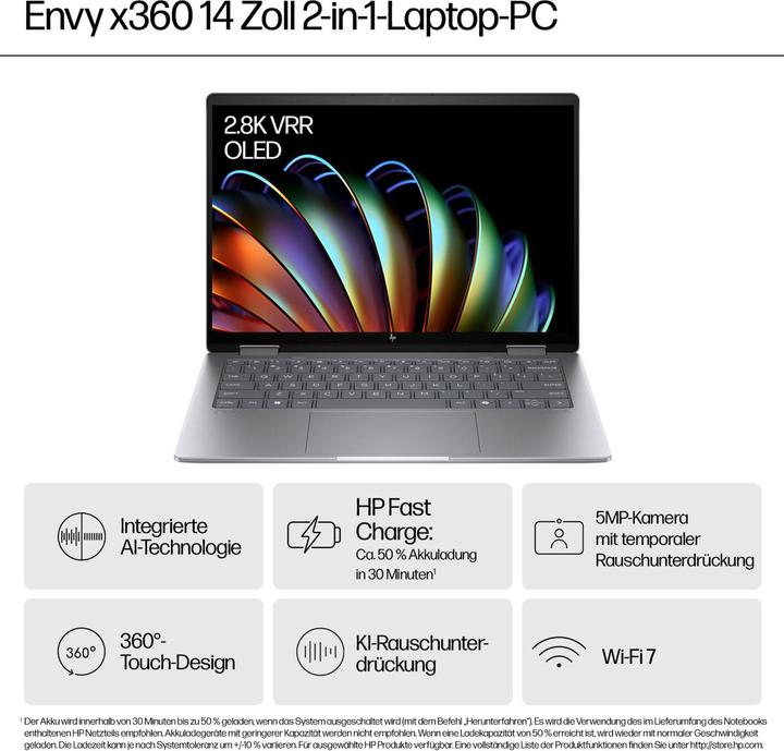 Actual product image HP ENVY x360 14-fa0173ng 14.0" 2.8k OLED Touch, AMD Ryzen 7 8840HS, 16GB RAM, 1TB SSD, Windows 11 (14", AMD Ryzen 7 8840HS, 16 GB, 1000 GB, DE)