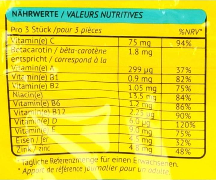 Nährwerte und Zutaten Supradyn pro junior immuno Toffees (120 Stück, Toffees, 655 g)