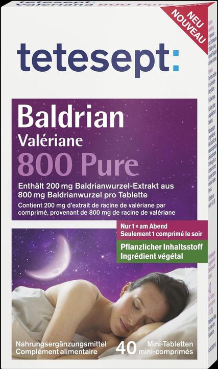 Produktbild Tetesept Baldrian 800 Pure Tabletten (40 Stück, Tabletten, 27 g)