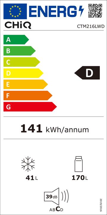 Etichetta energetica CHiQ Frigorifero-congelatore CTM216LWD 170L/41L wh D (spedizione) (170 l)