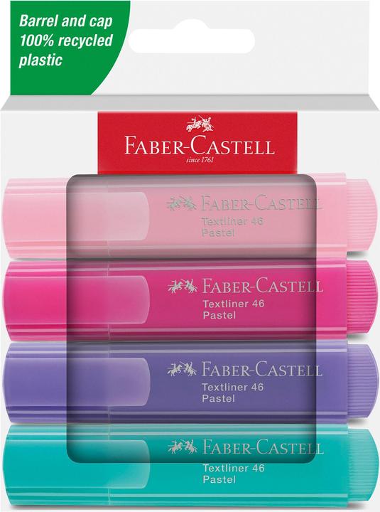 Faber-Castell Textmarker TL46 Pastell (Türkis, Violett, Gelb, Rosé, 5 mm, 4 x)