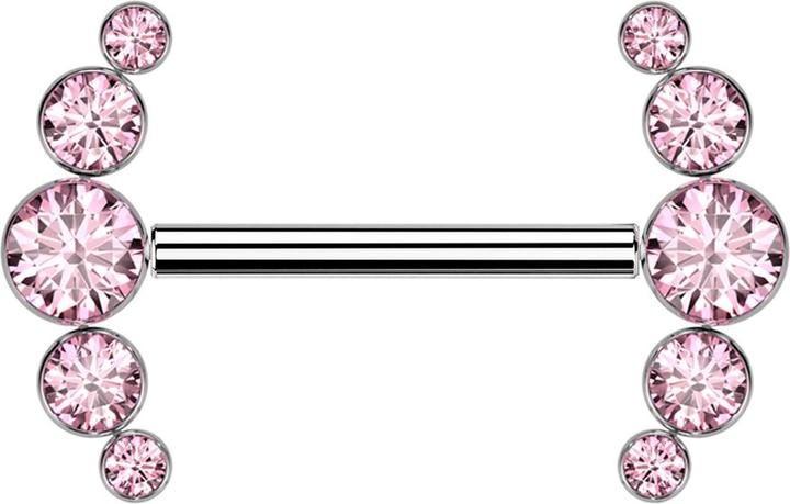 Star Piercing Threadless Barbell silber front fünf Kristalle pink (ohne Messing, Titan G23)